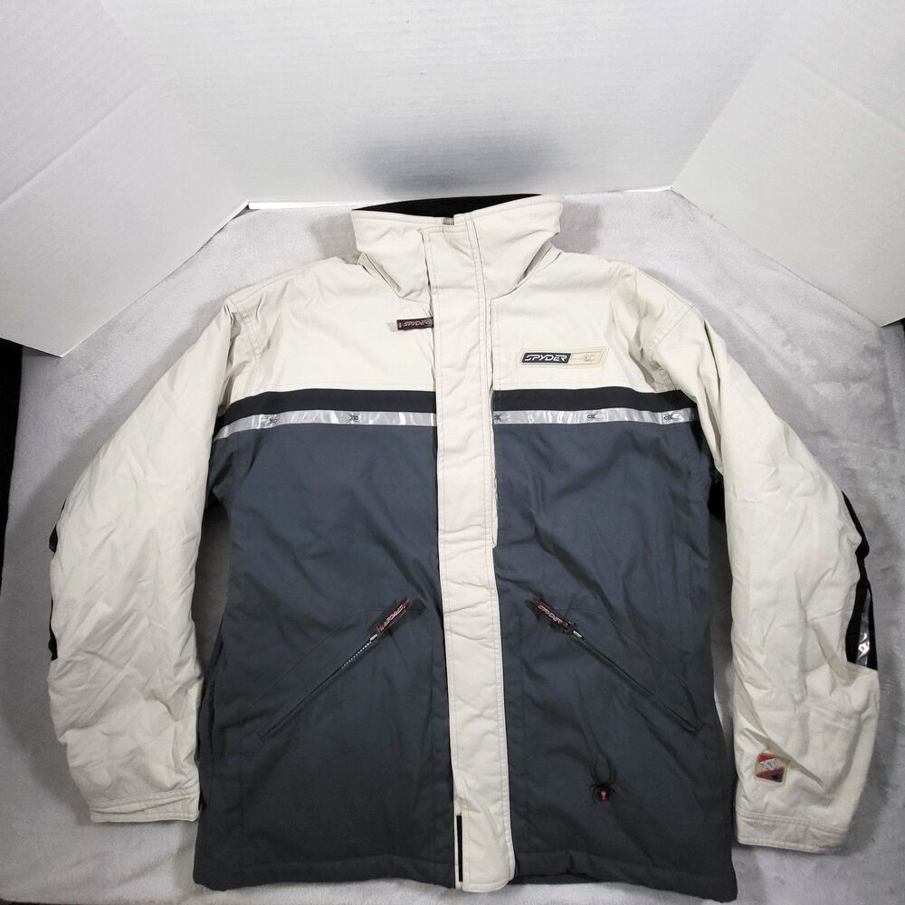 Spyder XT Thinsulate Ski Jacket Mens Large Cream Grey Insulated Winter Coat